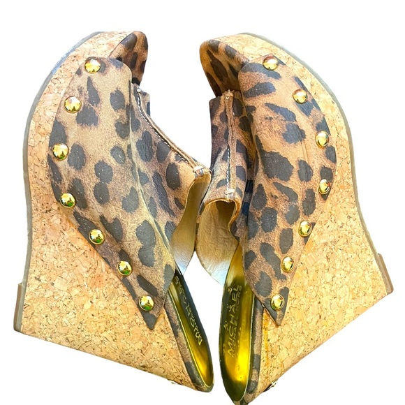 MK Michael Kors Belinda leopard print cork slide wedge  heels gold studs SZ 6.5 - Picture 7 of 8